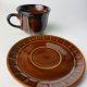Filiżanka ze spodkiem Pruszków porcelit brązowa vintage PRL retro Polski Design (6/6)