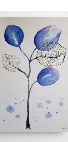 Niebieskie listki- obraz akwarela