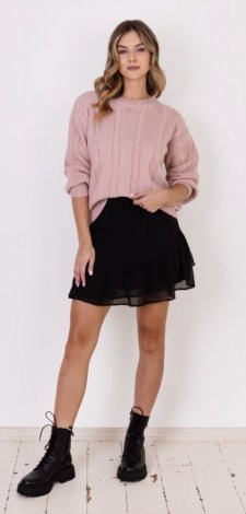 Sweter w warkoczowe wzory - SWE323 pudrowy róż MKM