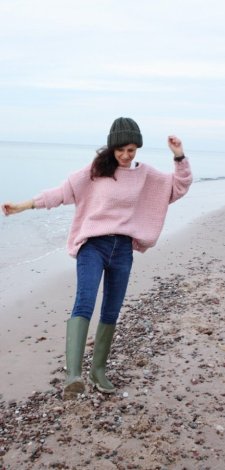 SWETER  HANDMADE PUDROWY RÓŻ