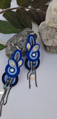 Długie kolczyki boho, kolczyki z perłami, niebieskie kolczyki, koczyki wiszące,kolczyki kobaltowe