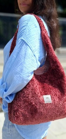 Welurowa torba Hobo MIŚ Bordowy