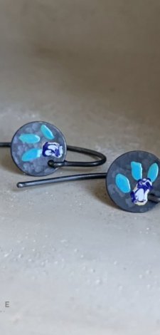 Kolczyki Polne Kwiaty - Navy Blue With Milk & Turquoise
