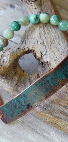 Bransoletka z patynowanej miedzi i kamienia feniksa /1/