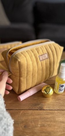 Lniana kosmetyczka box - musztarda