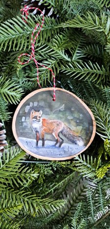 Drewniana, ręcznie robiona ozdoba choinkowa Lis, możliwa personalizacja