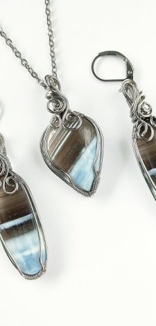 Komplet biżuterii Opal Niebieski stal chirurgiczna handmade wirewrapping