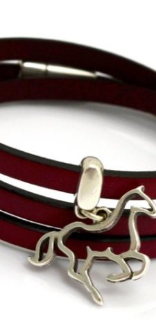 bransoletka skórzana MAGNETOOS triple HORSE wine