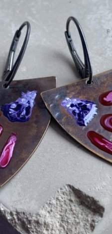 Kolczyki Triangle with Exotic Flowers - Ruby & Purple