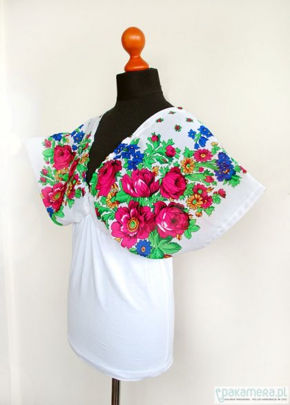 Biała bluzka kimonowa w kwiaty rozm. L/XL