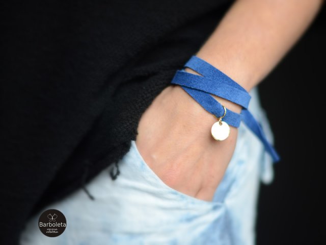blue  + gold bransoletka skórzana