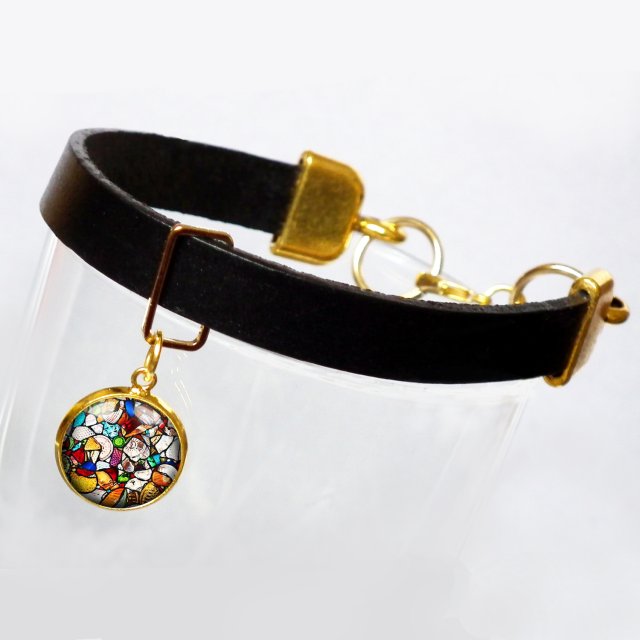 MOZAIKA efektowna nowoczesna bransoletka z grafiką na rzemieniu