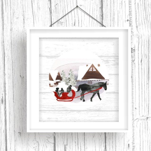 Zima w Górach... ilustracja 30x30 cm.