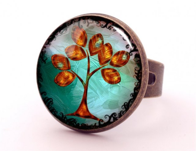 Złote drzewo - pierścionek regulowany - Egginegg