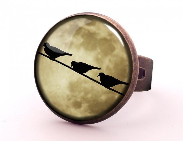 Księżycowe ptaki - pierścionek regulowany - Egginegg