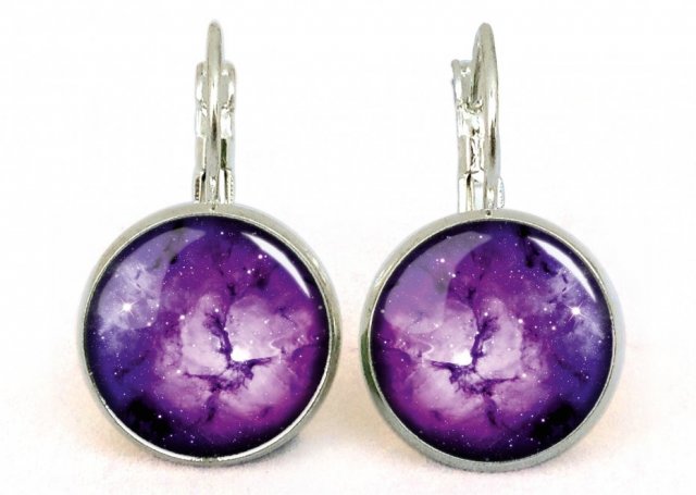 Fioletowa nebula - małe kolczyki wiszące - Egginegg