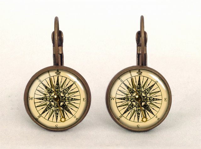 Kompas - małe kolczyki wiszące - Egginegg