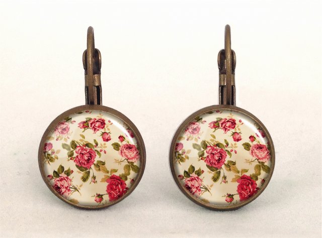 Retro róże - małe kolczyki wiszące - Egginegg