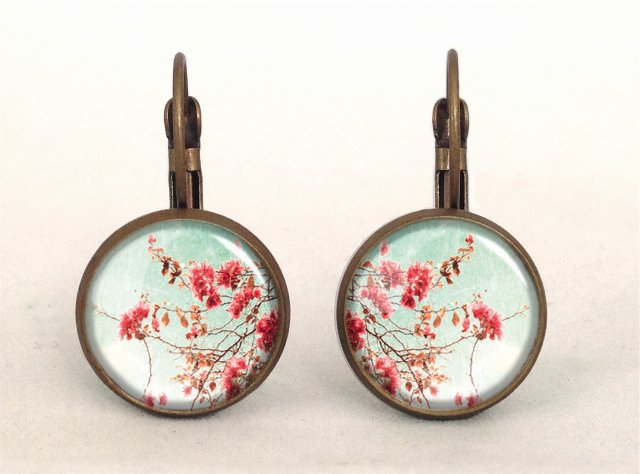 Retro Kwiaty - małe kolczyki wiszące - Egginegg