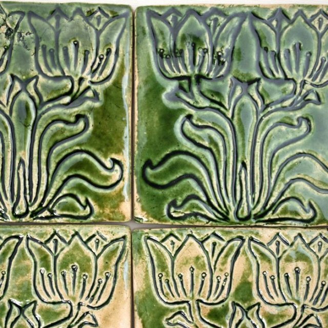 ręcznie malowane kafle zielone do kuchni rustykalne secesyjne
