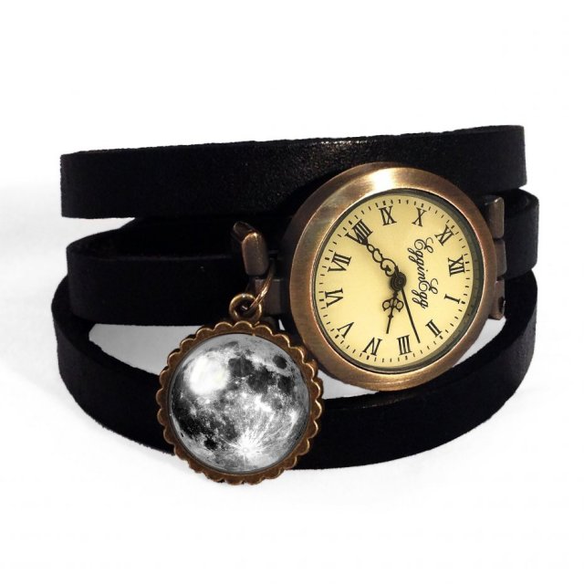 Pełnia księżyca - zegarek / bransoletka na skórzanym pasku - Egginegg