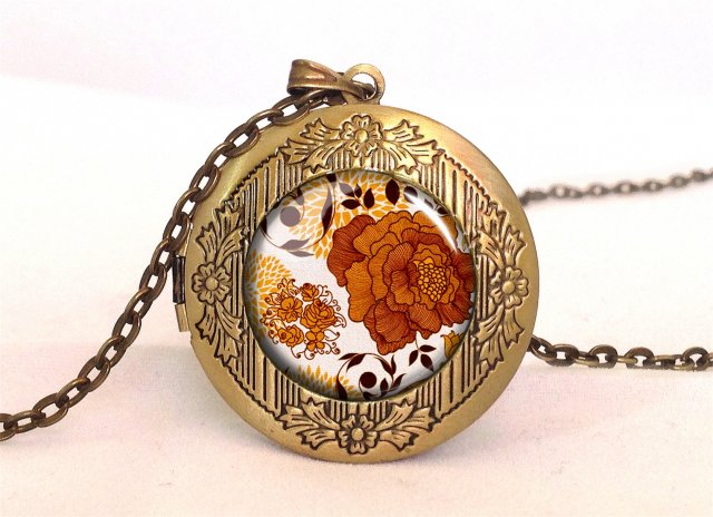 Retro kwiaty - sekretnik z łańcuszkiem - Egginegg