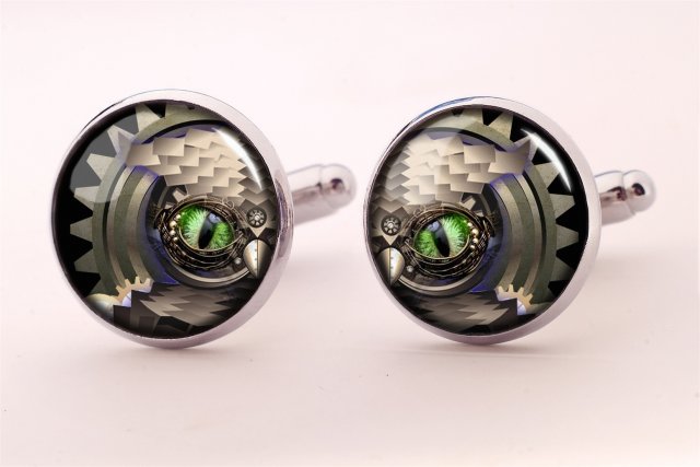 Steampunk'owa sowa -  spinki do mankietów - Egginegg