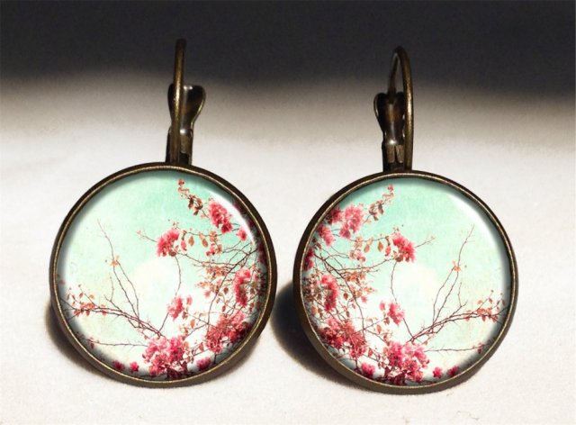 Retro kwiaty - duże kolczyki wiszące - Egginegg