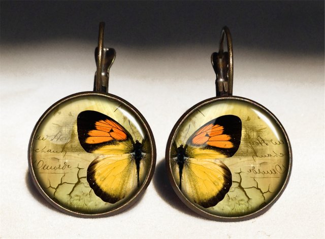 Żóły motyl - duże kolczyki wiszące - Egginegg