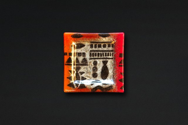 TALERZ SZKLANY PŁASKI AFRYKA 13 X 13 CM