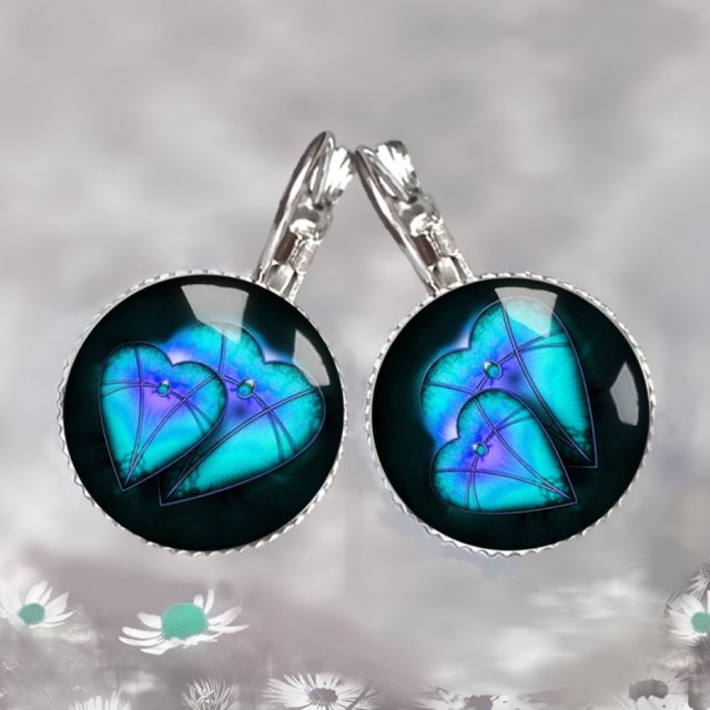 SERCA NIEBIESKIE kolczyki z grafiką w szkle