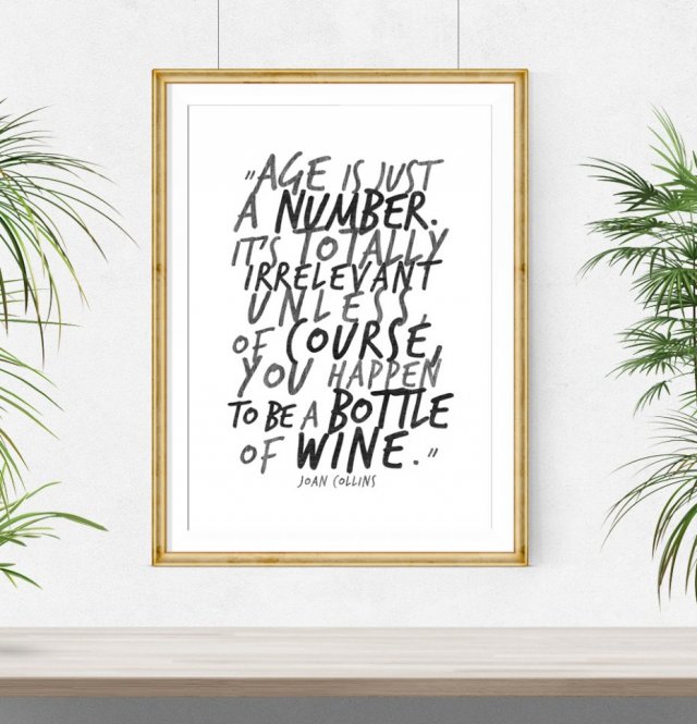 Plakat cytat Joan Collins - WINO - WINE --A3