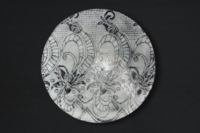 TALERZ SZKLANY PATERA OKRĄGŁA  GENOWEFA BIAŁA 43 cm