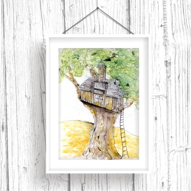 Domek na drzewie... ilustracja dla dzieci