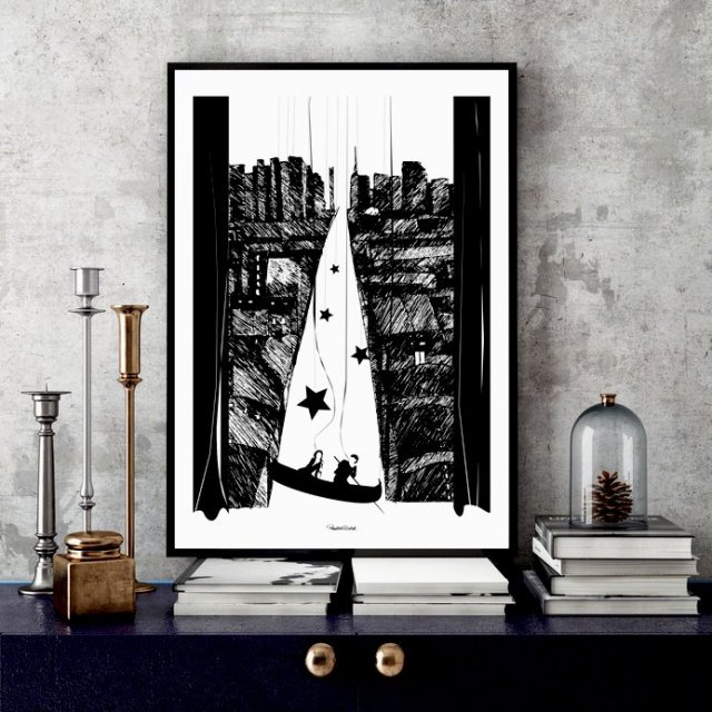 Ponad miastem ZAWIESZENI... art print 30x40 cm.