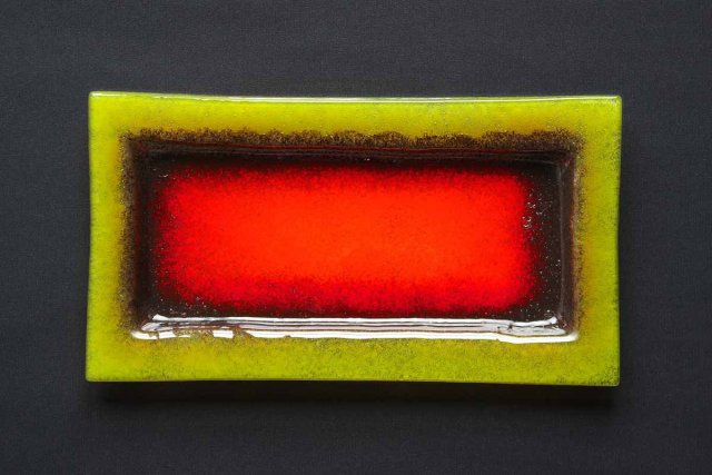 szklana PATERA PROSTOKĄTNA WULKAN SELEDYNOWY 35  X 19 CM