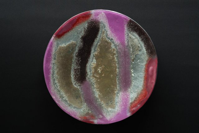 szklana okrągła patera FIOLET SREBRO 37 CM