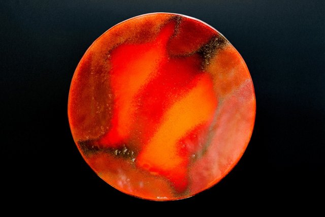 Szklana Okrągła Patera Talerz Smugi Czerwone 37 cm