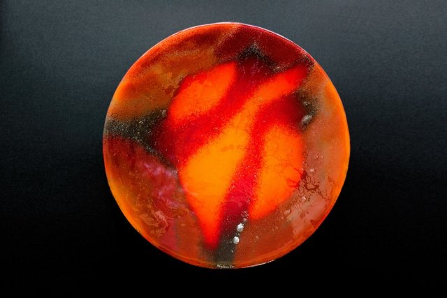 Szklana Okrągła Patera Talerz Smugi Czerwone 43 cm