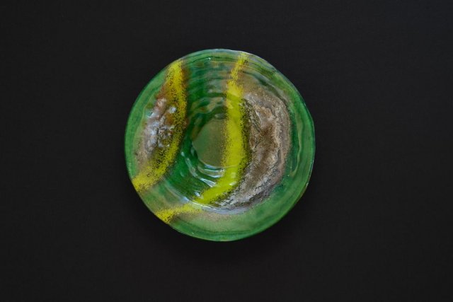 Szklana misa gnieciona smugi ZIELONE SREBRNE Talerz 23 cm