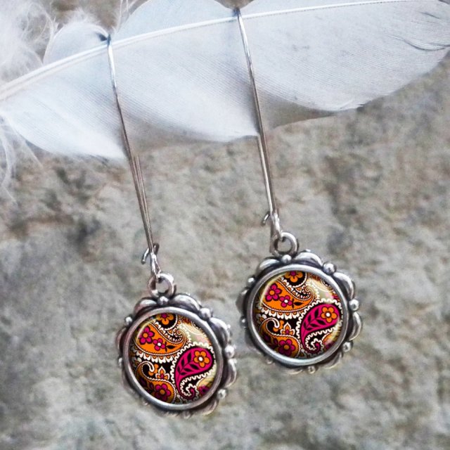 FOLK MOTIV ORANGE Stylowe kolczyki wiszące