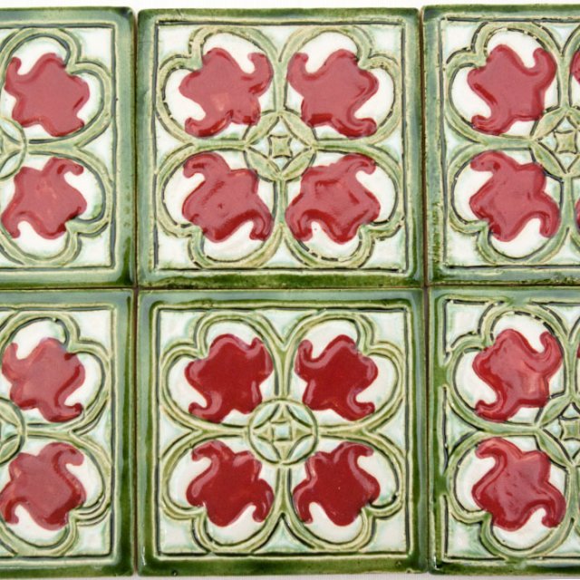 Kafle do kuchni tradycyjne z włoskim wzorem, czerwone kwiaty w zielonej ramie