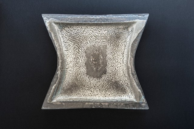 Szklany talerz patera z wcięciami SREBRO 37 x 33 cm