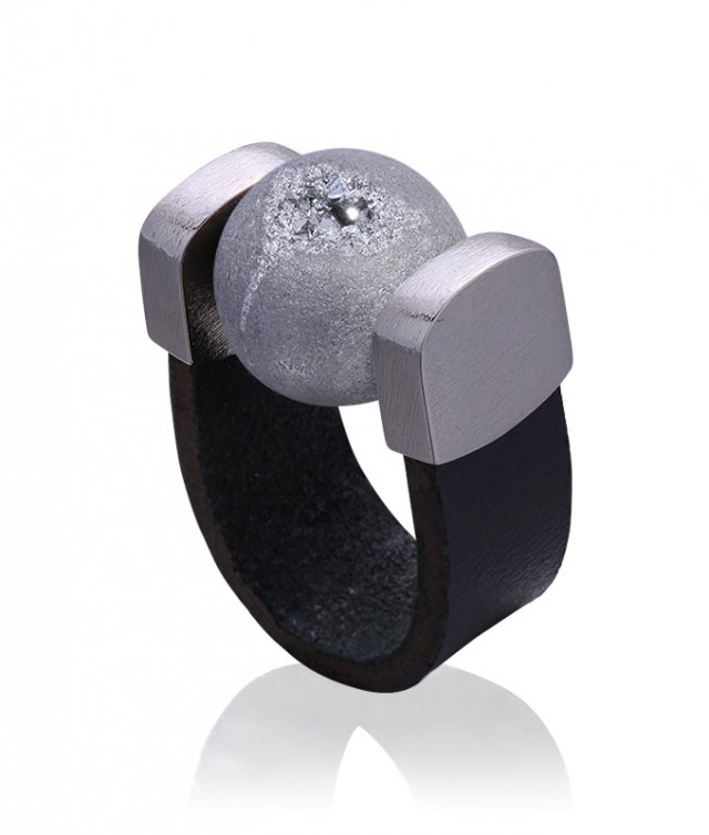 Pierścionek Agate Druzy Grey Ring in Palladium