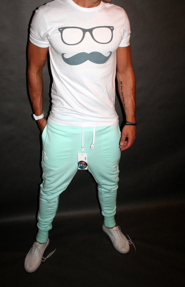 SPODNIE BUTTON LONG PANTS miętowe