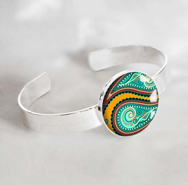 PAISLEY bransoleta z dużym oczkiem szklanym z grafiką za szkłem