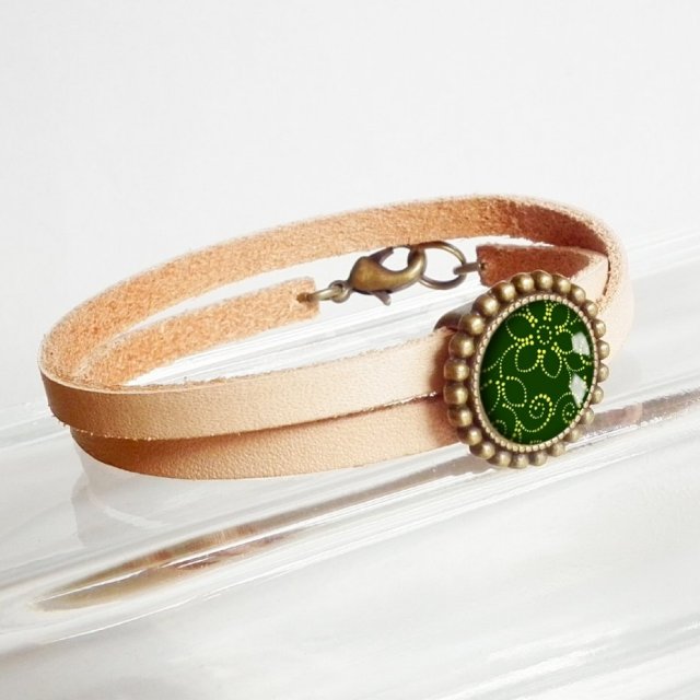 Green Life- bransoletka skórzana w kolorze naturalnym