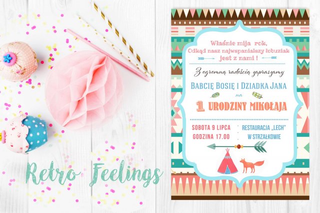 Zaproszenie Roczek Boho Indianie Lisek 2 święta I Okazje Decobazaar