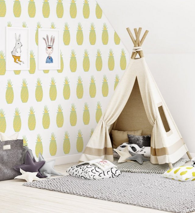 TAPETA DLA DZIECI YELLOW PINEAPPLES