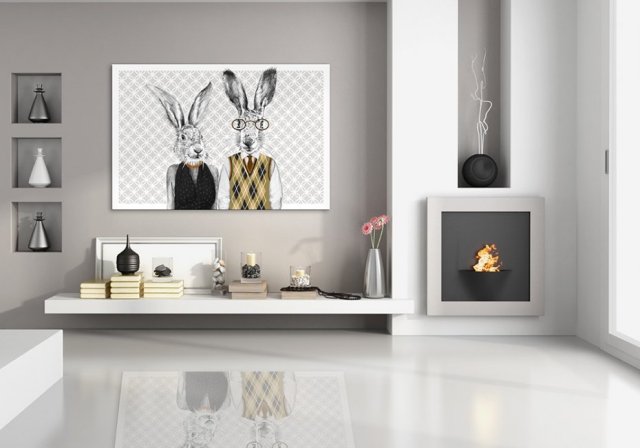 OBRAZ NA PŁÓTNIE 120x80cm Państwo Zającowie